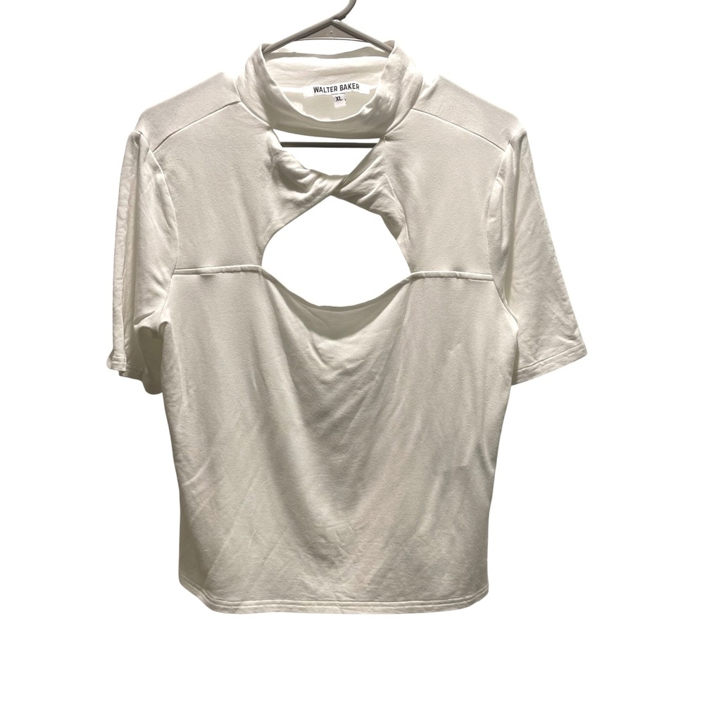 WALTER BAKER Shelby Cream Mock Neck Twisted Cutout Short Sleeve T Shirt Top XL‎